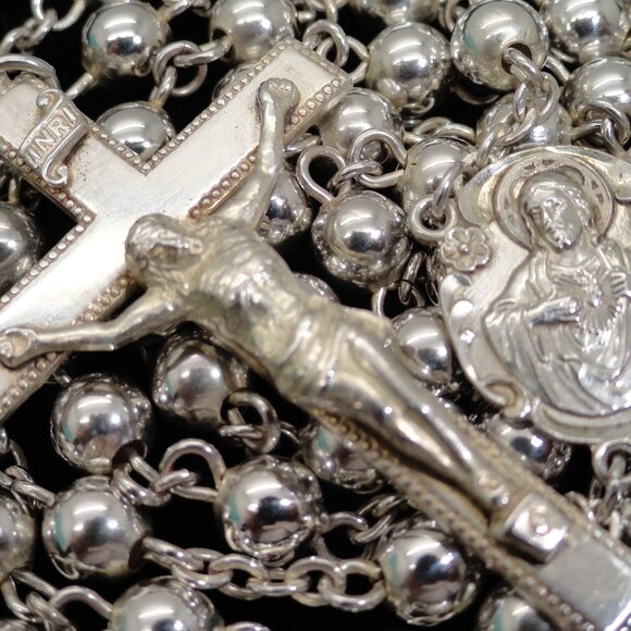 Sterling Silver 26 Grams 19.5" Rosary - Picture 1 of 6